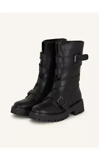 Steve Madden Treaton Women’s Buckled Black Leather Biker Boots Sz US 8 NWT - Picture 1 of 5