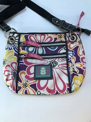 Cartera Bandolera Lily Bloom Rara Flor Rosa, Púrpura Negra Diseño Floral Foto 1 de 4