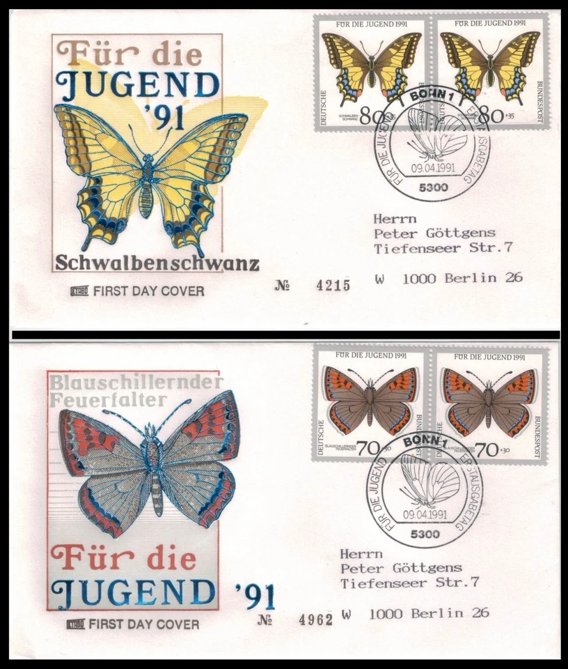 Germany Beautiful 2X FDCs 1991 - Butterfly: Blauschillernder & Schwalbenschanz - Image 1 of 1