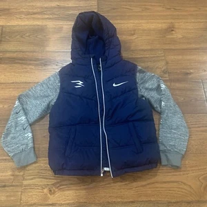 Nike Vest With Sleeves Youth L 12-13, Full Zip Youth Puffer Jacket Blue & Gray - Picture 1 of 7