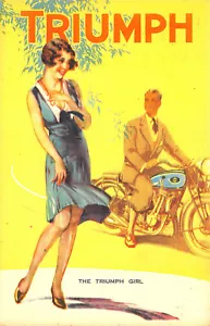"The Triumph Girl" Motorcycle Poster Type Advertising Postcard - Foto 1 di 2