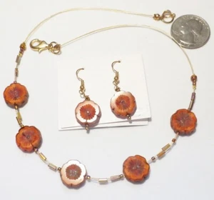 Stunning Signed Czech Glass Poppy Bead Necklace/Earrings Set 17.5" NWT FREE SHIP - Picture 1 of 3