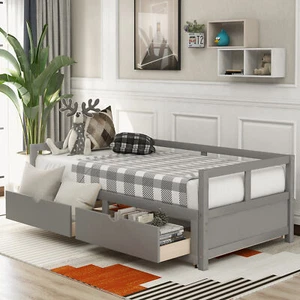 Modern Twin Size Extendable Bed Frame Daybed Sofa Bed +Trundle 2 Drawers Bedroom - Picture 1 of 9