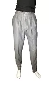 Pantaloni Toffs in pelle a pieghe, vita ultra alta, design di qualità, grigio 29"" nuovi Y2-K - Foto 1 di 12