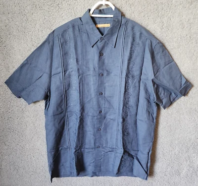 Camisa The Havanera Co Azul Bordada Manga Corta Abotonada Talla L Mezcla de Lino Foto 1 de 4