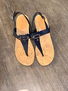 ALEX MARIE BURDETTE BLUE THONG TOE DRESS SANDALS SHOES WEDGE HEELS WOMENS SZ 11 - Picture 1 of 3