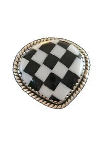 925 Sterling Silver Artisian Black And White Checkered Kandy Krush Ring New 7 - Picture 1 of 4
