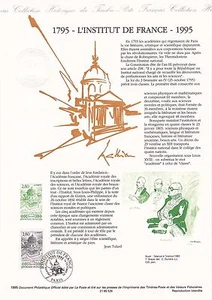 Document Philatélique 1er Jour : 29 1995 - L'Institut de France - Imagen 1 de 1