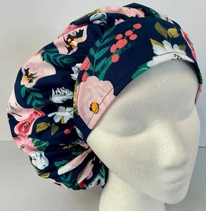 Floral Print Size Large Medical Bouffant Scrub Cap Surgery Hat - Picture 1 of 4