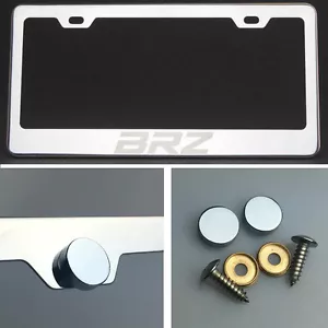 BRZ Laser Engraved Polish Stainless Steel License Plate Frame Chrome Screw Cap - Picture 1 of 12