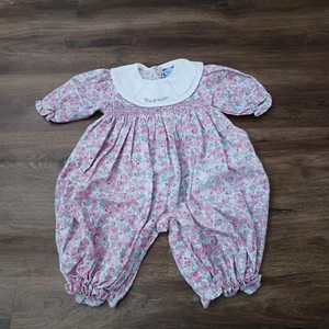 Vintage 1980s Girls Size 6 Months Pink Floral Bubble Romper Carriage Boutiques - Picture 1 of 4