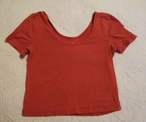 So FAVORITE LAYERED TEE CROP TOP. ORANGE, SHORT SLEEVE, SIZE: M.  PREOWNED EUC. - Picture 1 of 3