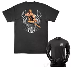 Historic Route 66 Pinup Girl Wings Grafik T-Shirt Tee - Bild 1 von 15