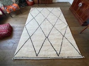 Moroccan Beni Ourain Black and White Berber Rug, Handmade, 100% Wool Authentic - Picture 1 of 20