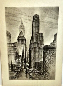ANTON SCHUTZ (1894-1977) RADIERUNG "MARSCH DER JAHRHUNDERTE" NY TRINTY CHURCH 1939 - Bild 1 von 3