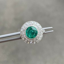 Antique Art Deco Platinum GIA & AGL Colombian Emerald Diamond Halo Cocktail Ring
