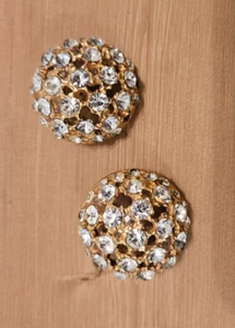 2 Gorgeous Large Round Rhinestone Buttons 1" Shank Back, Set w/ Prongs, Vintage - Picture 1 of 10