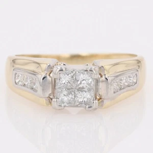 .77ctw Princess Cut Diamond Cluster Engagement Ring 14k Multi-Tone Gold Size 8.5 - Picture 1 of 6