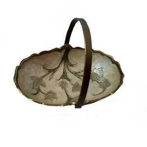 1 x Vintage Cloisonne Enamel Brass Floral Basket Pin Dish Easter Table Decor - Picture 1 of 9