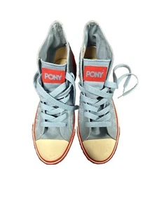 Vintage Pony Shooter Rose Hi Womens Shoe Size 8 Blue Red Canvas High Top - Picture 1 of 6