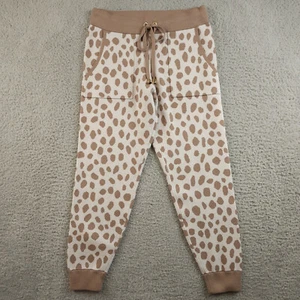 Ann Taylor Sweater Pants Womens SP Petite Brown White Leopard Print Jogger Crop - Picture 1 of 15