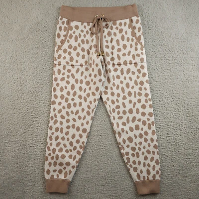 Ann Taylor Sweater Pants Womens SP Petite Brown White Leopard Print Jogger Crop - Image 1 of 4