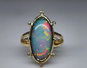 Natural Ethiopian Opal & Diamond 14k Gold Ring Gemstone Jewelry #423 - Picture 1 of 7