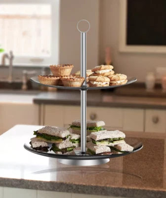 Chef Buddy Two Tier Round Dessert Tower Glass H1439 - Image 1 of 3