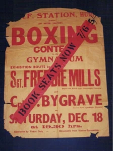 VERY RARE WWII 1940s SGT FREDDIE MILLS CPL BYGRAVES boxing poster - Picture 1 of 1