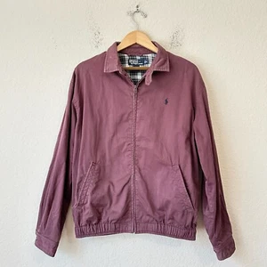 VTG POLO by RALPH LAUREN Harrington Jacket Mens M Burgundy Plaid Lined Full Zip - Picture 1 of 14