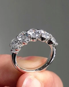 4Ct Round Cut Diamond Lab Created Women's Unique 5Stone Ring 14K White Gold Over - Picture 1 of 5