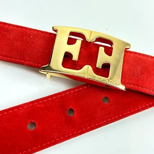 Escada Gold Doppel E Schnalle Rot Wildleder Gürtel Größe Large - Bild 1 von 15