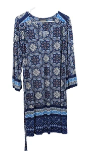 Luxology Vestito Donna XL Blu Paisley Fiocco di Neve Texturizzato Cintura Scollo a V - Foto 1 di 20