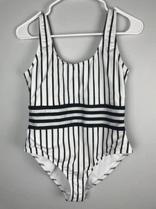 ASOS Black and White Striped One Piece High Waist Swimsuit US 10 - Picture 1 of 6