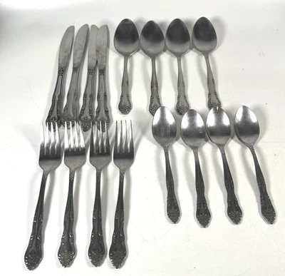12 Rogers Dream Rose flatware 8 spoons, 4 forks, 4 butter knifes Korea - Image 1 of 4