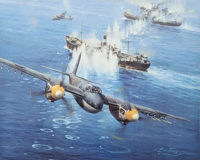 Devastating Strike by Robert Taylor aviation art signed by 2 Mosquito Pilots - Image 1 of 2