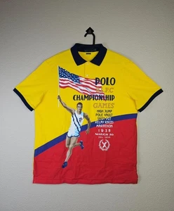 Vintage Polo Ralph Lauren RLPC 1938 USA Olympics Flag Graphic Polo Shirt Mens L - Picture 1 of 13