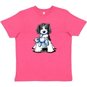 Inktastic B/W Parti Doodle Dog Youth T-Shirt - KiniArt Labradoodle Goldendoodle - Picture 1 of 2