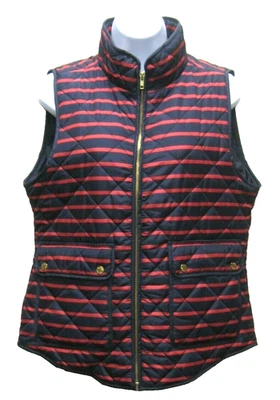 Chaleco acolchado a rayas KENAR ~ rojo/azul marino ~ cremallera completa con bolsillos de parche ~ talla L ~ usado en excelente estado Foto 1 de 4