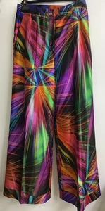 Chanel Black Multi Abstract Wide Leg Taffeta Pant High Waist Pleated 2017 Size42 - Picture 1 of 15