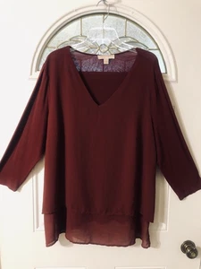 michael kors Women’s 2X Top 3/4 Sleeve Burgundy - Picture 1 of 9