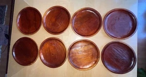 8er Set Vintage Kirschfarben Hartholz 10" Speiseteller schöne Form selten rund - Bild 1 von 12