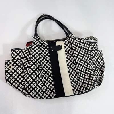 Kate Spade New York Tote Satchel Handbag Black White Print Patent Bottom Red - Image 1 of 4