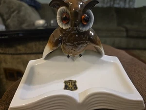 Vintage Weise Eule auf Buch West Germany Gerold Porzellan Bavaria Schmuckschale 6x3x4 - Bild 1 von 11