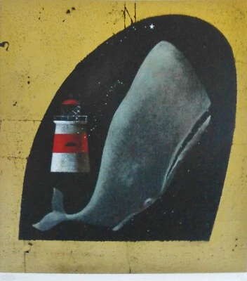 GRAHAM WARD STORM AWAY Serigrafía Firmada a Mano Faro de Ballena Noche Reino Unido Artista a Foto 1 de 4