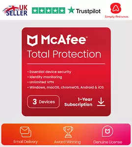 McAfee Total Protection Antivirus 2024 3 Devices 1 Year 5 Minute EMAIL Delivery - Picture 1 of 12