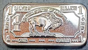 Buffalo 1 Gram Silver Bar - Picture 1 of 2