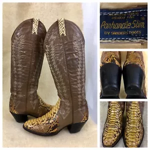 Panhandle Boots Slim Snake Leather Women US Sz 6 B #18440 By Sanders Handcrafted - Picture 1 of 12