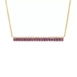 14K Yellow Gold Diamond Ruby Bar Pendant Necklace Natural 0.36 CTW Round Cut - Picture 1 of 3