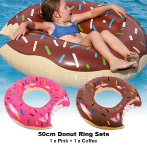2PCS Coffee+Pink Pool Float Raft 50cm Donut Inflatable Ring Swimming Lounger Kid - Picture 1 of 7